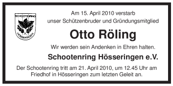 Traueranzeige von Otto Röling von ALLGEMEINE ZEITUNG UELZEN