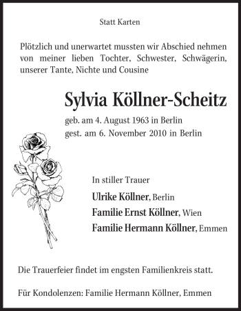 Traueranzeige von Sylvia Köllner-Scheitz von ALLGEMEINE ZEITUNG UELZEN