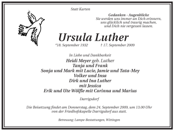 Traueranzeige von Ursula Luther von ALLGEMEINE ZEITUNG UELZEN