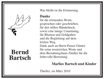 Traueranzeige von Bernd Bartsch von ALLGEMEINE ZEITUNG UELZEN