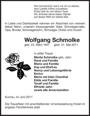 Traueranzeige von Wolfgang Schmolke von ALLGEMEINE ZEITUNG UELZEN