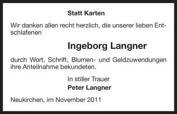 Traueranzeige von Ingeborg Langner von ALLGEMEINE ZEITUNG UELZEN