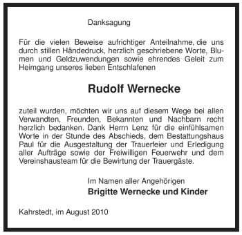 Traueranzeige von Rudolf Wernecke von ALLGEMEINE ZEITUNG UELZEN