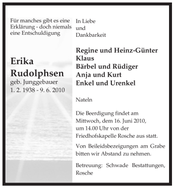 Traueranzeige von Erika Rudolphsen von ALLGEMEINE ZEITUNG UELZEN