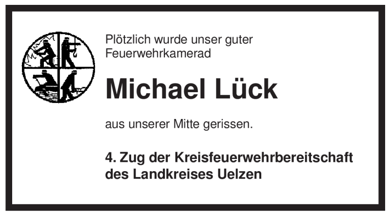  Traueranzeige für Michael Lück vom 16.07.2009 aus ALLGEMEINE ZEITUNG UELZEN