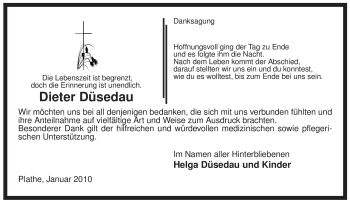 Traueranzeige von Dieter Düsedau von ALLGEMEINE ZEITUNG UELZEN