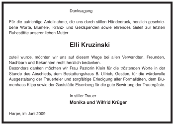 Traueranzeige von Elli Kruzinski von ALLGEMEINE ZEITUNG UELZEN