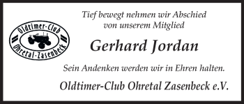 Traueranzeige von Gerhard Jordan von ALLGEMEINE ZEITUNG UELZEN