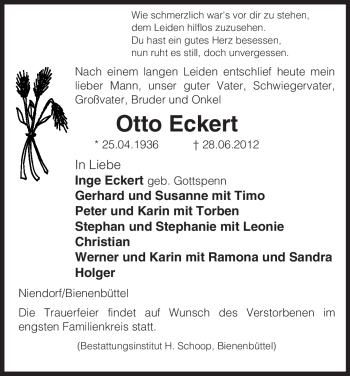 Traueranzeige von Otto Eckert von ALLGEMEINE ZEITUNG UELZEN