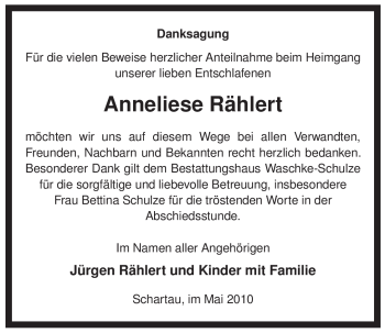 Traueranzeige von Anneliese Rählert von ALLGEMEINE ZEITUNG UELZEN