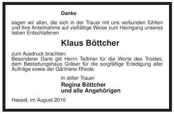 Traueranzeige von Klaus Böttcher von ALLGEMEINE ZEITUNG UELZEN