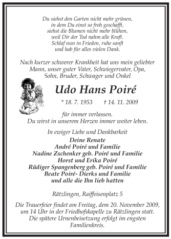 Traueranzeige von Udo-Hans Poire von ALLGEMEINE ZEITUNG UELZEN