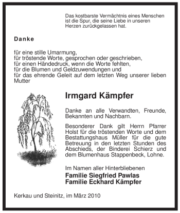 Traueranzeige von Irmgard Kämpfer von ALLGEMEINE ZEITUNG UELZEN