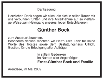Traueranzeige von Günther Bock von ALLGEMEINE ZEITUNG UELZEN
