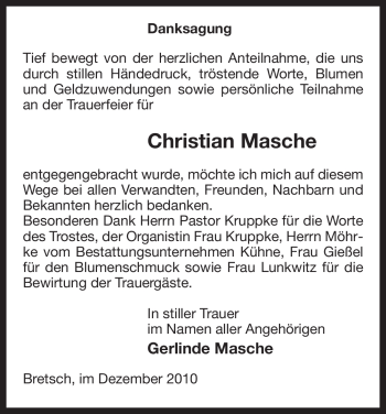 Traueranzeige von Christian Masche von ALLGEMEINE ZEITUNG UELZEN