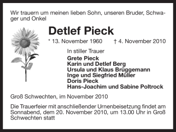 Traueranzeige von Detlef Pieck von ALLGEMEINE ZEITUNG UELZEN