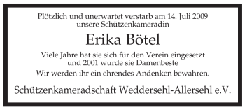 Traueranzeige von Erika Bötel von ALLGEMEINE ZEITUNG UELZEN