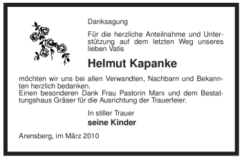 Traueranzeige von Helmut Kapanke von ALLGEMEINE ZEITUNG UELZEN