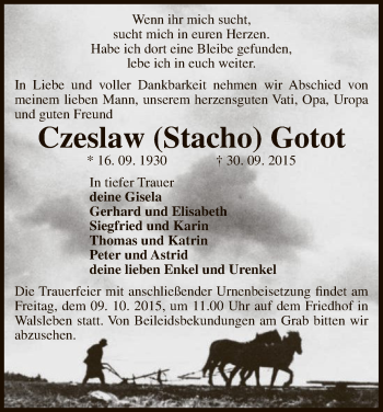 Traueranzeige von Czeslaw Gotot von Uelzen