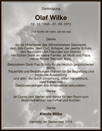 Traueranzeige von Olaf Wilke von Uelzen