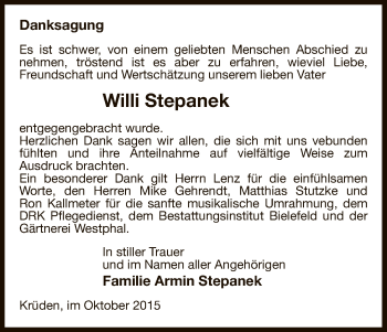 Traueranzeige von Willi Stepanek von Uelzen