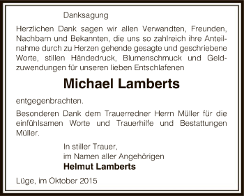 Traueranzeige von Michael Lamberts von Uelzen