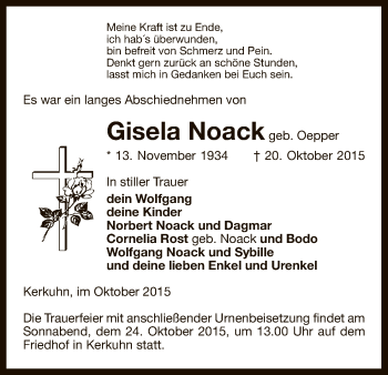 Traueranzeige von Gisela Noack von Uelzen