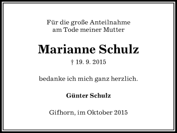 Traueranzeige von Marianne Schulz von Uelzen