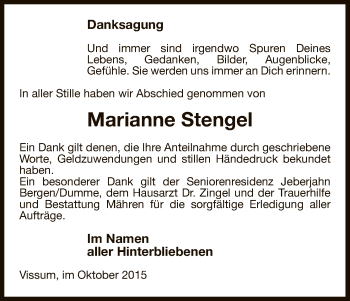 Traueranzeige von Marianne Stengel von Uelzen