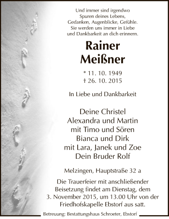 Traueranzeige von Rainer Meißner von Uelzen