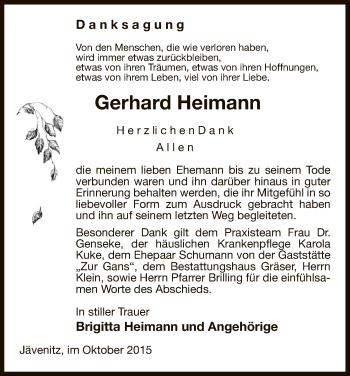 Traueranzeige von Gerhard Heimann von Uelzen