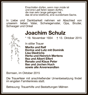 Traueranzeige von Joachim Schulz von Uelzen