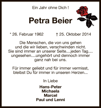 Traueranzeige von Petra Beier von Uelzen