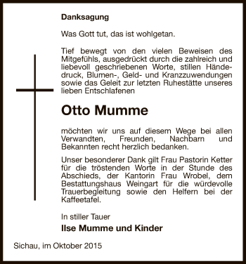 Traueranzeige von Otto Mumme von Uelzen