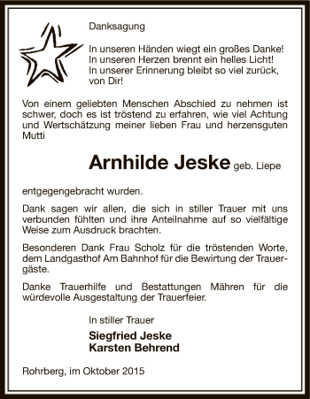 Traueranzeige von Arnhilde Jeske von Uelzen