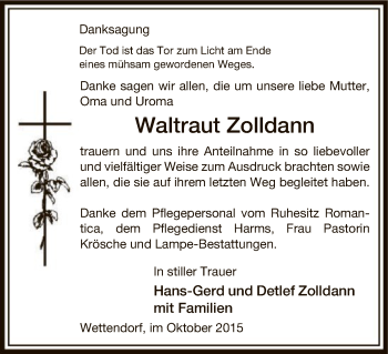 Traueranzeige von Waltraut Zolldann von Uelzen