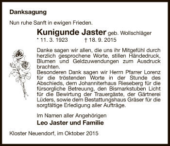 Traueranzeige von Kunigunde Jaster von Uelzen