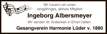 Traueranzeige von Ingeborg Albersmeyer von Uelzen