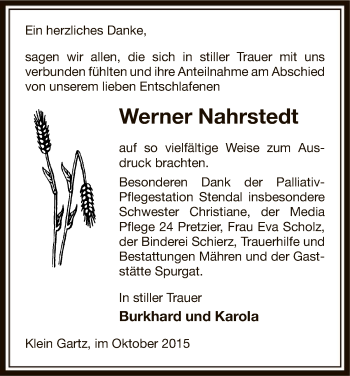 Traueranzeige von Werner Nahrstedt von Uelzen