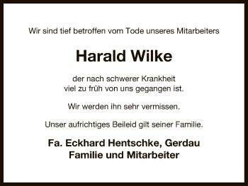 Traueranzeige von Harald Wilke von Uelzen