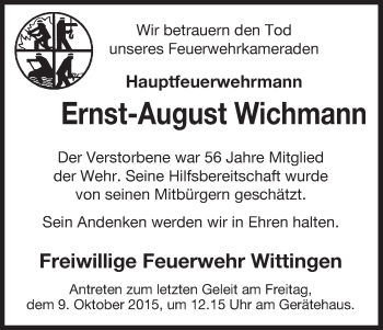 Traueranzeige von Ernst-August Wichmann von Uelzen