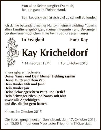 Traueranzeige von Kay Kricheldorf von Uelzen