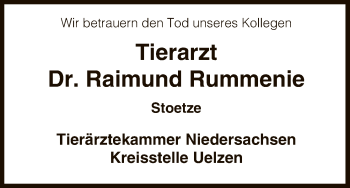 Traueranzeige von Raimund Rummenie von Uelzen