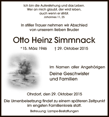 Traueranzeige von Otto Heinz Simmnack von Uelzen