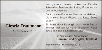 Traueranzeige von Giesela Trautmann von Uelzen