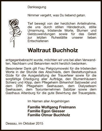 Traueranzeige von Waltraut Buchholz von Uelzen