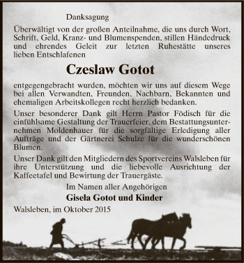 Traueranzeige von Czeslaw Gotot von Uelzen