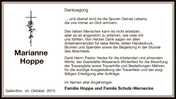 Traueranzeige von Marianne Hoppe von Uelzen