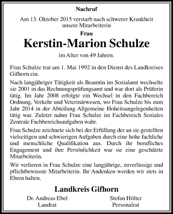 Traueranzeige von Kerstin-Marion Schulze von Uelzen