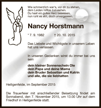 Traueranzeige von Nancy Horstmann von Uelzen